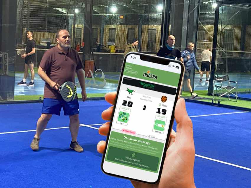 Utilisation de l'appli TriceraSport lors d'un Team Building de Padel avec Schneider