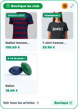 Capture du widget Boutique du club