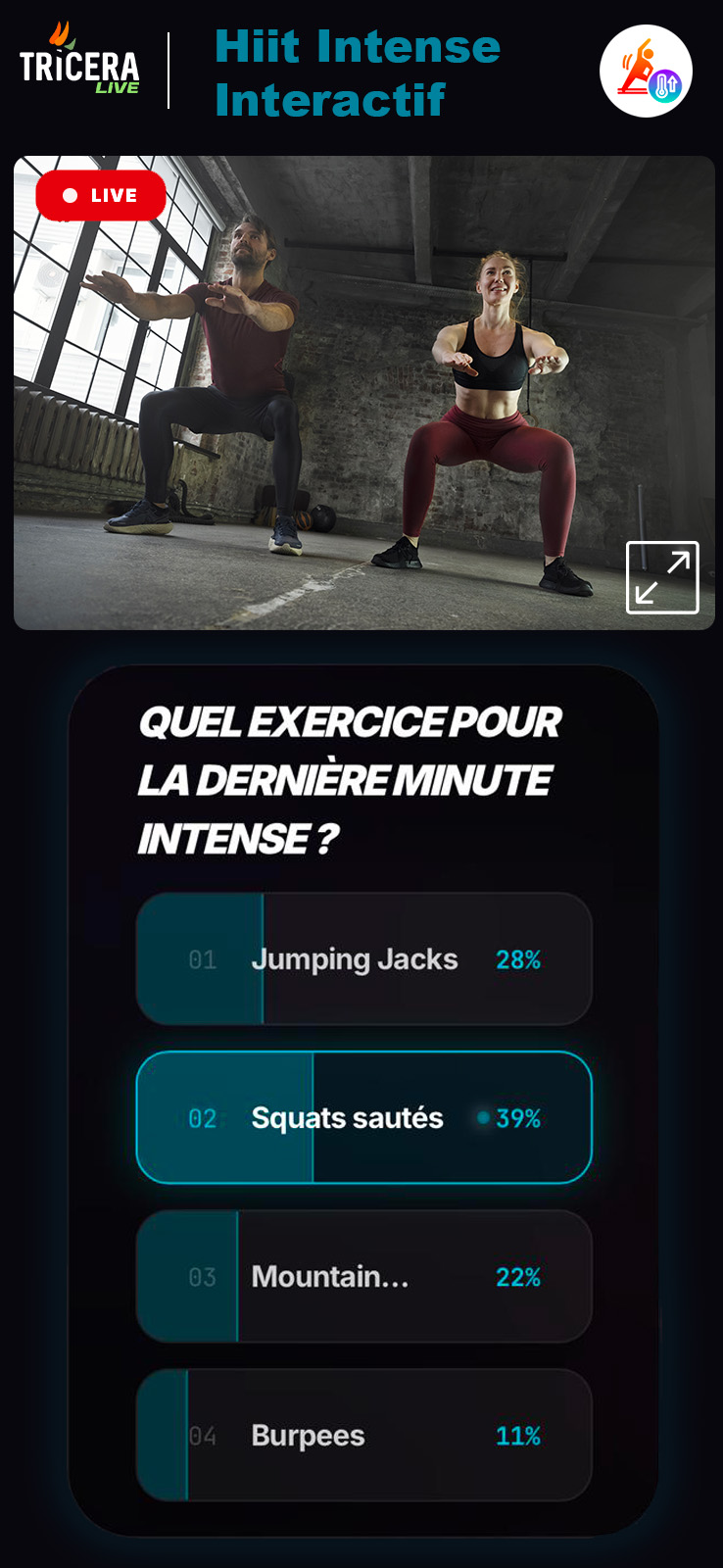 Exemple d'un challenge Fitness avec TriceraLive