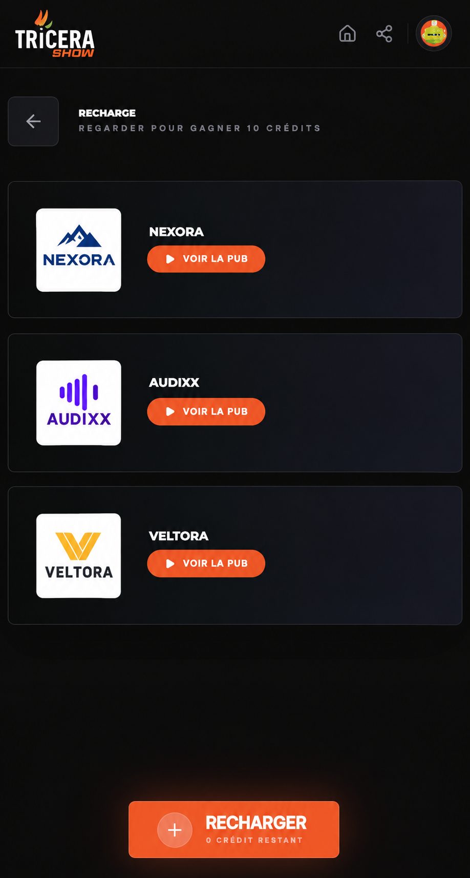 Exemple de mise en avant de sponsors dans TriceraShow