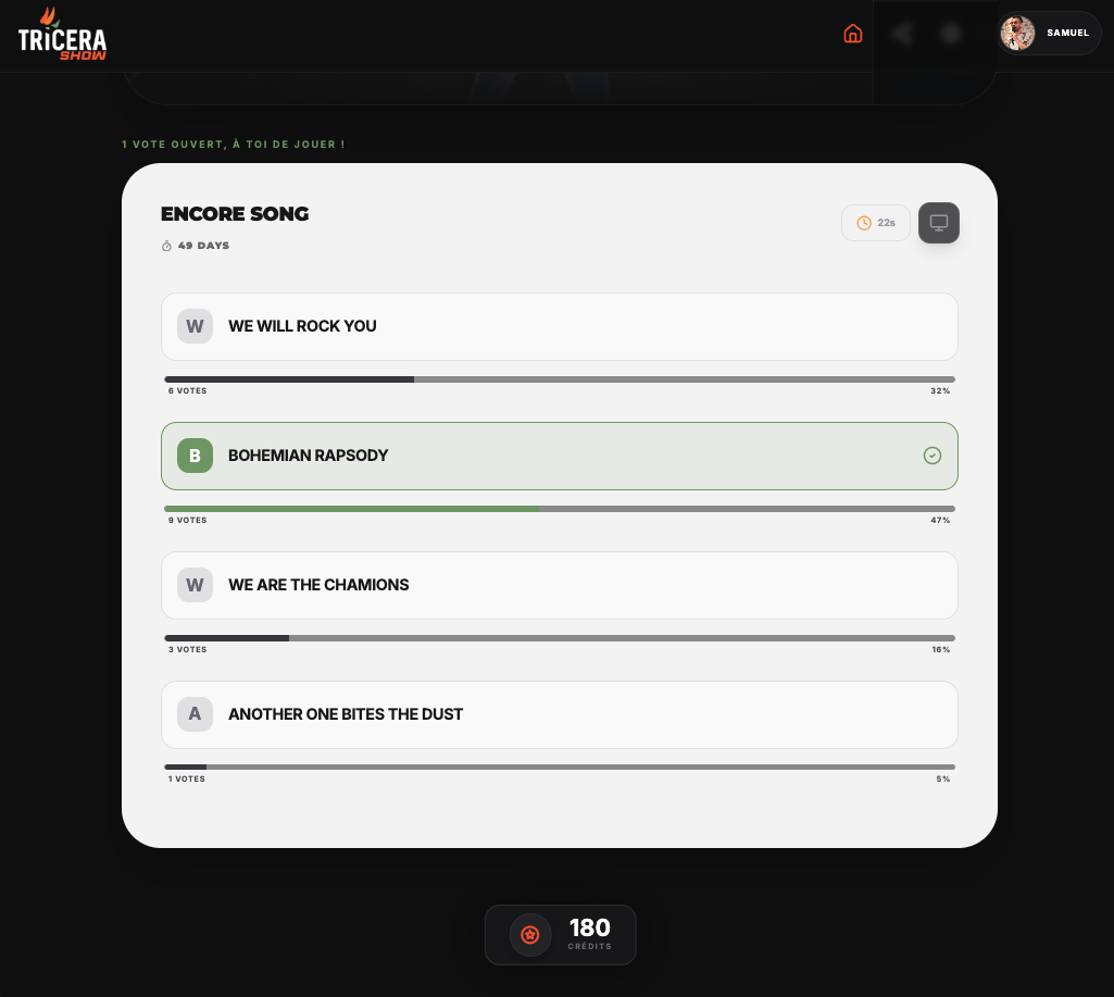 Exemple d'interaction sur la chanson de rappel avec TriceraShow