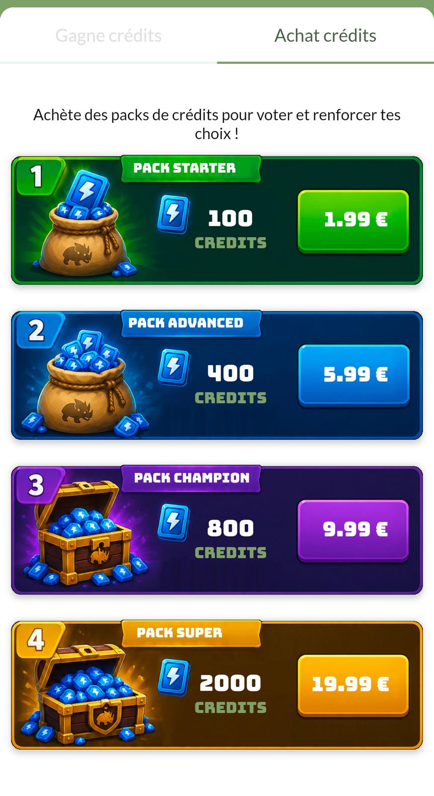 Pack de crédits à acheter